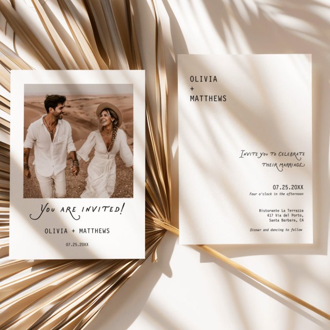 Calligraphy Photo Wedding Invite Modern Minimalist (Minimalist Photo Modern Wedding Invite)