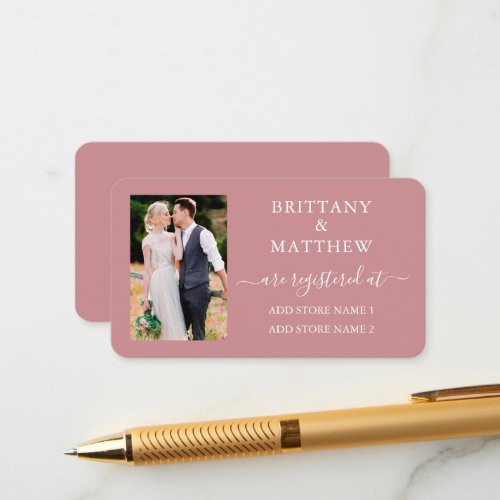 Calligraphy Photo Wedding Registry Dusty Rose Enclosure Card