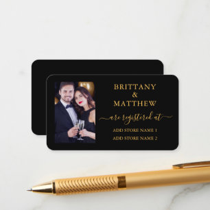 Calligraphy Photo Wedding Registry Gold Black Enclosure Card