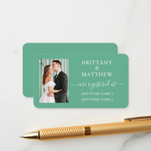 Calligraphy Photo Wedding Registry Mint Green Enclosure Card