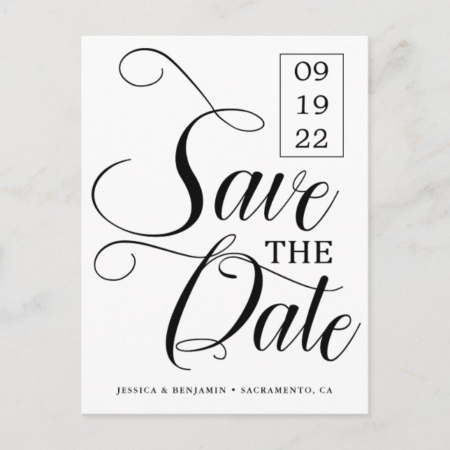 Calligraphy Photo Wedding Save The Date Announcement Postcard (Front)