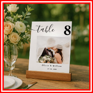 Calligraphy Photo Wedding Table Number Sign Picture Ledge