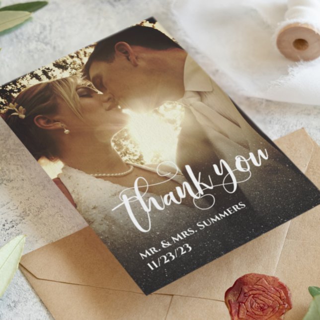 Calligraphy Photo Wedding Thank You Ombre Budget  Note Card (Creator Uploaded)