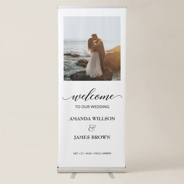 Calligraphy Photo Wedding Welcome Retractable Banner (Front)