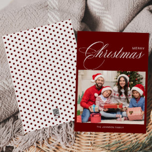 Calligraphy Photo White Merry Christmas Holiday Card