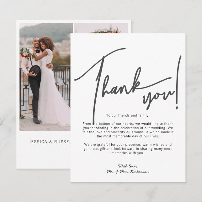 Calligraphy Photos Wedding Thank You Card (Front/Back)