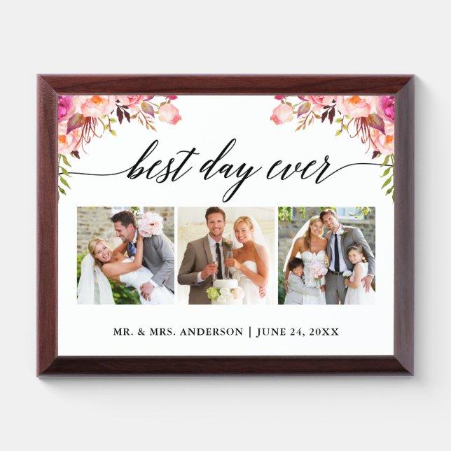 Calligraphy Pink Best Day Ever Wedding Plaque (Horizontal)