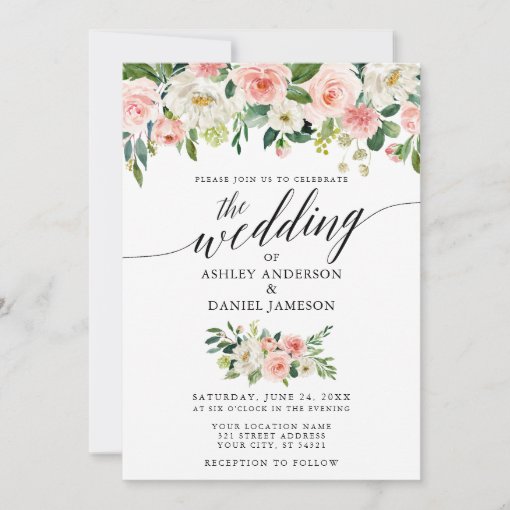 Calligraphy Pink Blush Floral Wedding W Invitation | Zazzle