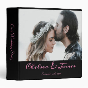 Calligraphy Pink Elegant Photo Newlyweds Wedding 3 Ring Binder