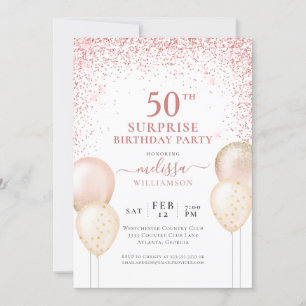 Calligraphy Pink Glitter Surprise 50th Birthday Invitation