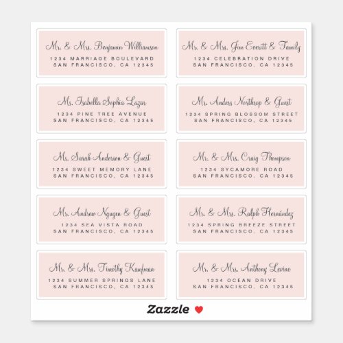 Calligraphy Pink Wedding Guest Address Labels