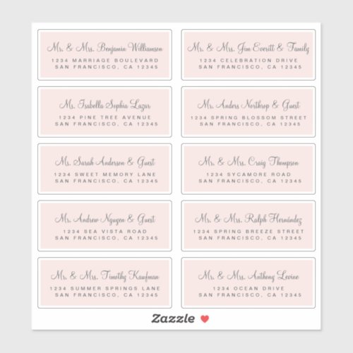 Calligraphy Pink Wedding Guest Address Labels