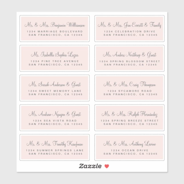 Calligraphy Pink Wedding Guest Address Labels (Sheet)