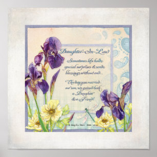 Calligraphy Poem Daughter in Law Iris Watercolor Poster