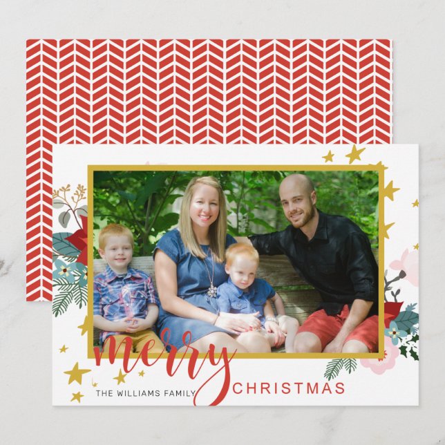 Calligraphy Poinsettia Photo Christmas Card (Front/Back)