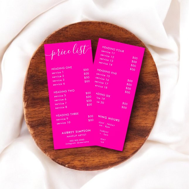 Calligraphy Price List Pink Rack Card (Creator Uploaded)