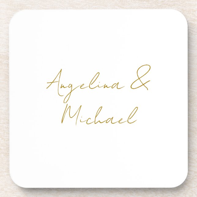 Calligraphy Professional Elegant Gold Color Beverage Coaster (Front)