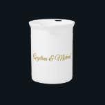 Calligraphy Professional Elegant Gold Color Beverage Pitcher<br><div class="desc">Looking for a beautiful calligraphy with an aesthetic handwriting? This simple,  eye-catching design is for you. This product immediately impresses those who see it. The fine and tasteful design will immediately reflect the quality of your relationship and family.</div>