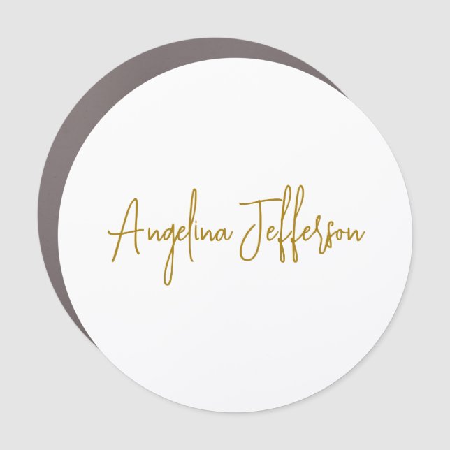 Calligraphy Professional Elegant Gold Color Car Magnet (Front)