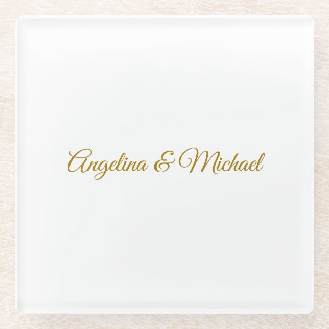 Calligraphy Professional Elegant Gold Color Glass Coaster (Front)