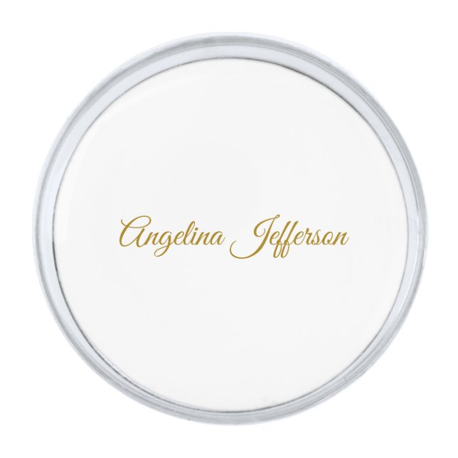 Calligraphy Professional Elegant Gold Color Silver Finish Lapel Pin (Front)