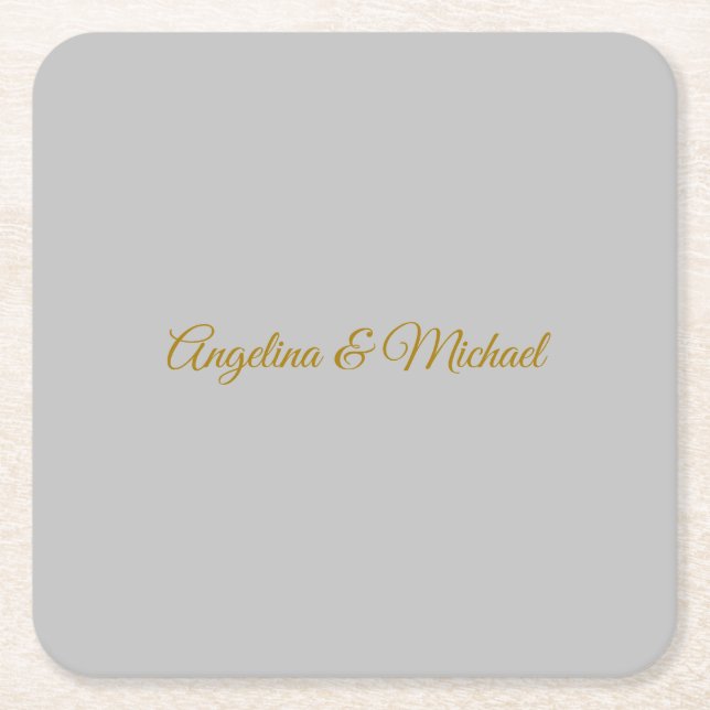 Calligraphy Professional Elegant Gold Color Square Paper Coaster (Front)