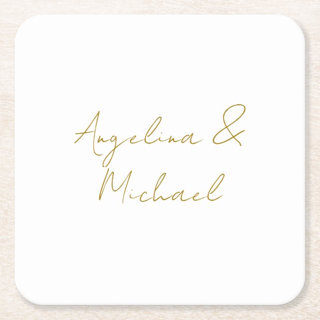 Calligraphy Professional Elegant Gold Color Square Paper Coaster (Front)