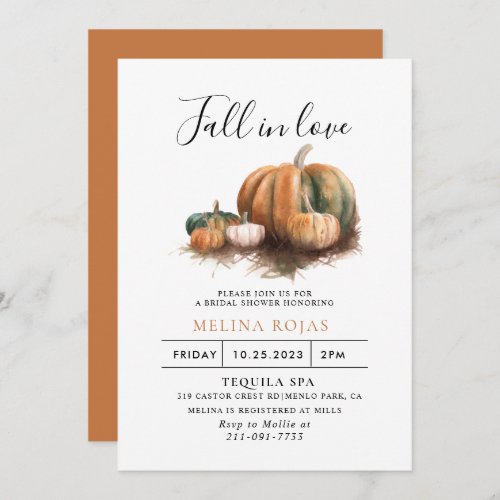 Calligraphy Pumpkin Fall in Love Bridal shower  Invitation