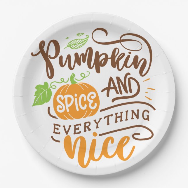 Calligraphy Pumpkin Spice and Everything Nice Wood Paper Plates (Front)