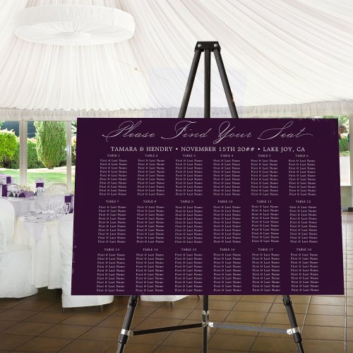 Calligraphy Purple Wedding 18 Table Seating Chart Foam Board