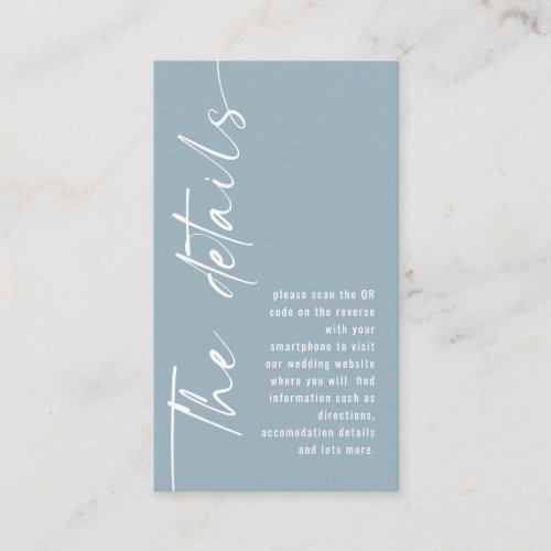 Calligraphy QR Code Dusty Blue Wedding Details Enclosure Card