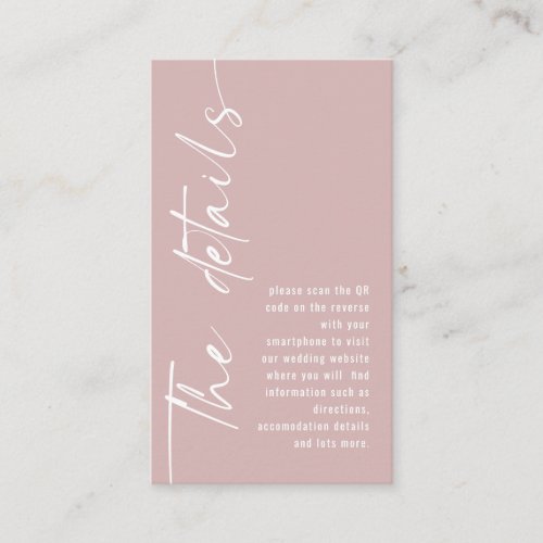 Calligraphy QR Code Dusty Rose Wedding Details Enclosure Card