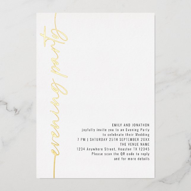 Calligraphy QR Code Evening Party Wedding Real  Foil Invitation (Front)