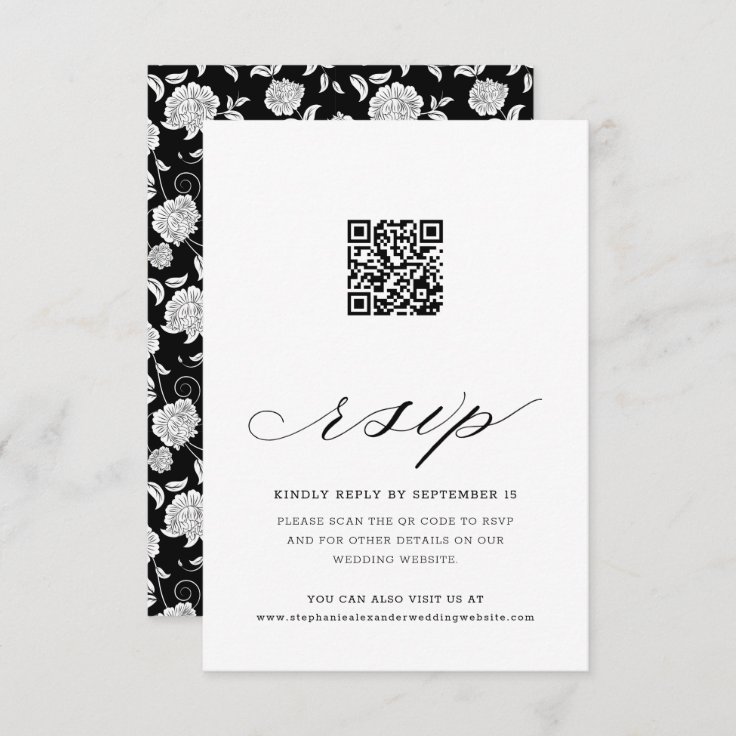 Calligraphy Qr Code Floral Wedding Rsvp Card Zazzle