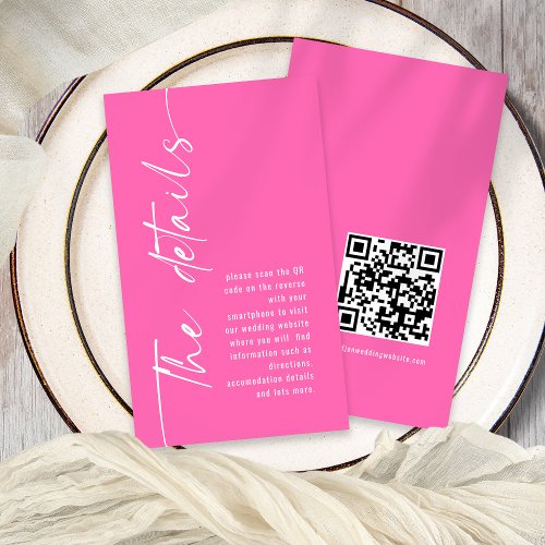 Calligraphy QR Code Hot Pink Wedding Details Enclosure Card