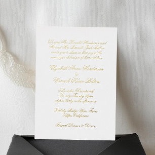 Calligraphy Real Gold & White Classic Wedding Foil Invitation