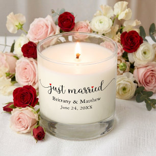Calligraphy Red Heart Just Married Wedding Scented Candle