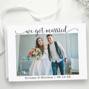 Calligraphy Red Heart We Got Married Photo Wedding Announcement