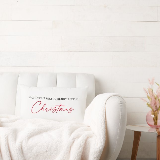 Calligraphy Red Ink Pen Minimalist Christmas Lumbar Pillow (Couch)
