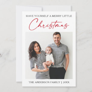 Calligraphy Red Ink Pen Photo Minimalist Holiday Card
