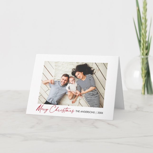 Calligraphy Red Ink Script Christmas Fold Photo Holiday Card (Front)