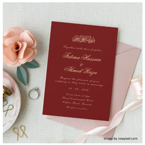Calligraphy Red Islamic Muslim Wedding Invitation