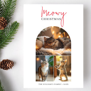 Calligraphy Red Meowy Christmas Arch Photo Holiday Card