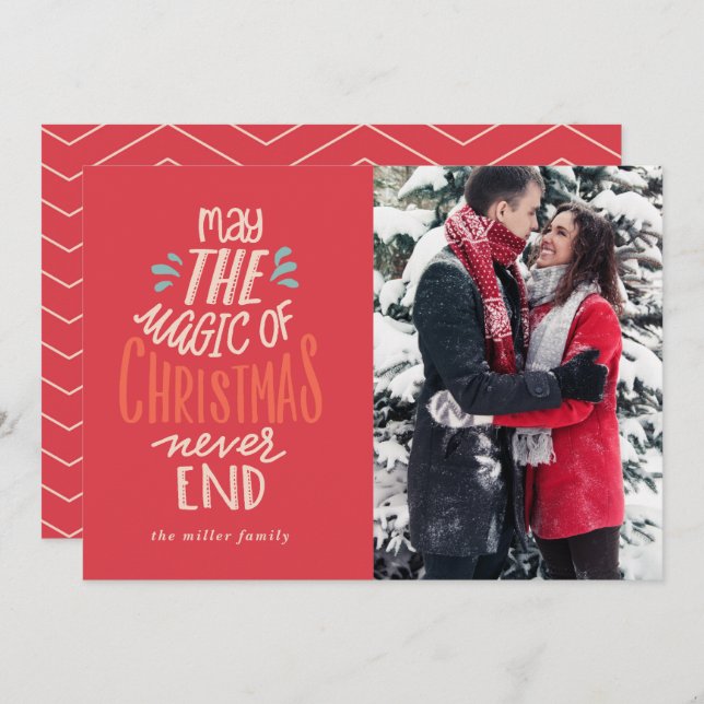 Calligraphy Red Photo Christmas Card (Front/Back)