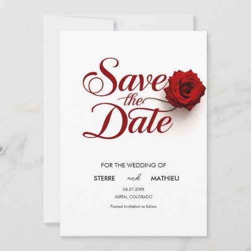 Calligraphy Red Rose Wedding Save The Date