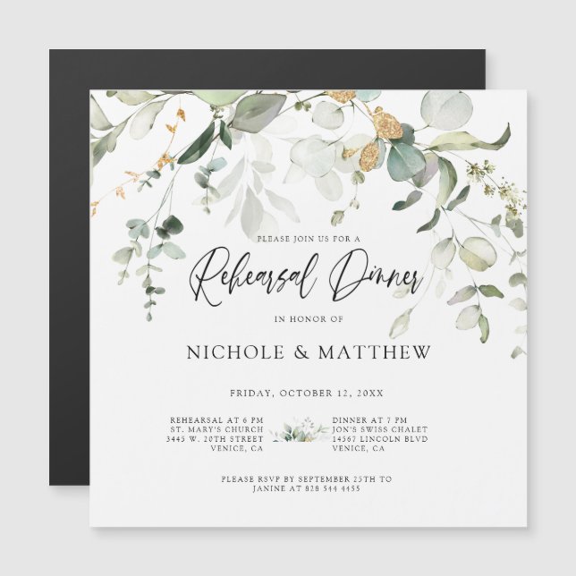 Calligraphy Rehearsal Dinner Magnet Invitation (Front/Back)