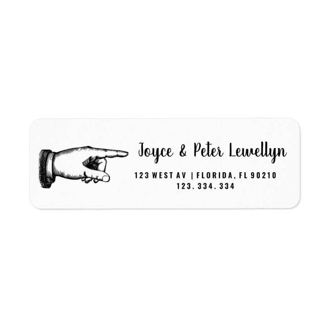 calligraphy return address label finger pointing (Front)