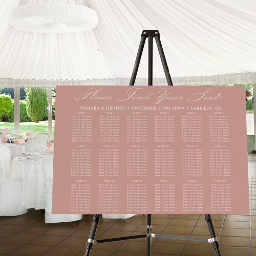 Calligraphy Rose Gold 18 Table Seating Chart Foam Board