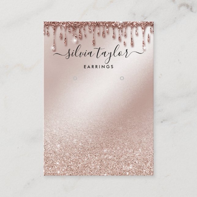 Calligraphy Rose gold glitter Earring display card (Front)