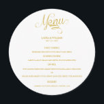 Calligraphy Round Wedding Dinner Menu For Plate<br><div class="desc">Modern and elegant design printed Golden Calligraphy Round Wedding Dinner Menu Card For Plate that can be customized with your text. Check out the Graphic Art Design store for other products that match this design!</div>